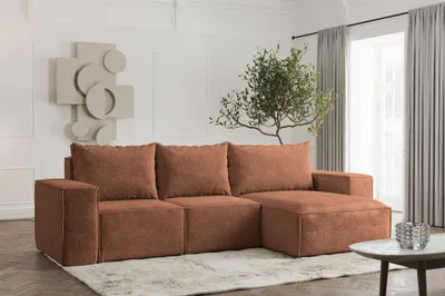 Produktbild von Ecksofa Designersofa ESTELLE in Stoff Abriamo Rostbraun Ottomane Rechts