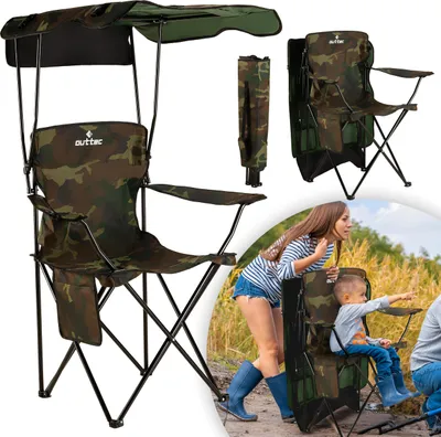 Produktbild von Outtec® Campingstuhl, Anglerstuhl, Angelstuhl mit Dach, Faltstuhl - bis 130 kg - Getränkehalter & Tragetasche