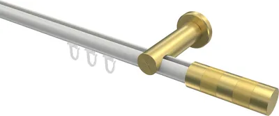 Produktbild von Interdeco Innenlaufstange / Gardinenstange mit Innenlauf Weiß / Messing-Optik, Typ Platon Mavell (Zylinder), 20 mm Ø 1-läufig, 140 cm