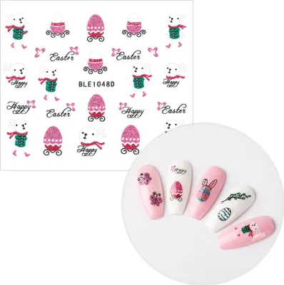 Productafbeelding van 3D Nagelstickers, zelfklevend, glitter, paasmotieven, BLE-1048D