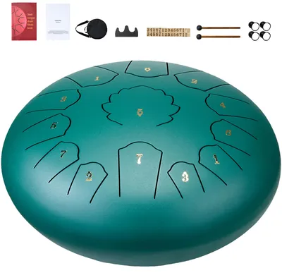 Produktbild von Zungentrommel 305mm, Steel Tongue Drum 13 Noten, Stahltrommel C-Dur-Tonart, mit 2 Schlägeln & Tragetasche, Handpan-Trommel