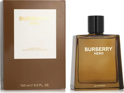 A box and bottle of Burberry Hero Eau de Parfum for men.