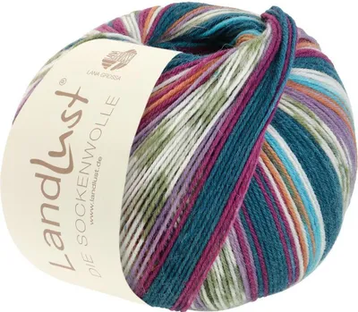 Produktbild von Lana Grossa - Landlust die Sockenwolle 0710 türkis ecru dunkelpetrol khaki pflaume orange orchidee gestreift