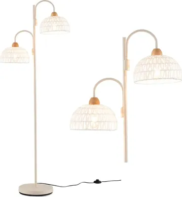 Immagine prodotto di Lampada in rattan - Lampada da terra - Ruotabile a 350° - Attacco E27 - Interruttore a pedale - Altezza 155 cm - Senza lampadina - Bianco