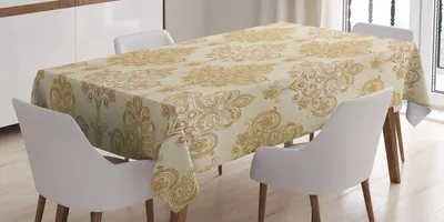 Immagine prodotto di ABAKUHAUS Tovaglia color avorio, motivo barocco vintage con fiori ricurvi e elaborati disegni in stile rococò, 140 x 240 cm, color crema e marrone chiaro