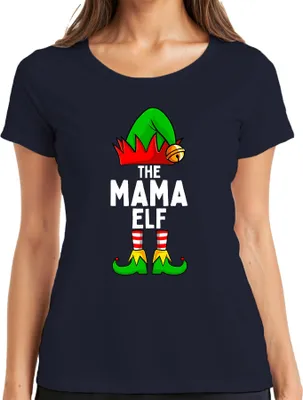 Produktbild von The Mama Elf Weihnachtsgeschenk für Mama lustig Elfe Familie Damen T-Shirt, Navy, XXL