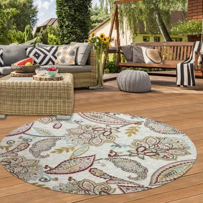 Produktbild von Robuster In- & Outdoor Teppich modern pflegeleicht & flachgewebt mit orientalischem Muster in Bunt Größe - 140 x 200 cm