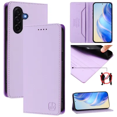 Image de Etui en cuir pour Samsung Galaxy A57, étui à rabat avec fentes pour cartes, portefeuille et support Violet