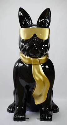 Zdjęcie produktu dla Casa Padrino luksusowa rzeźba dekoracyjna XXL pies buldog w okularach i krawacie czarny / złoty h. 196 cm - Ogromna rzeźba ogrodowa - Ogromna figura ogrodowa - Rzeźby dekoracyjne XXL - Figury dekoracyjne XXL