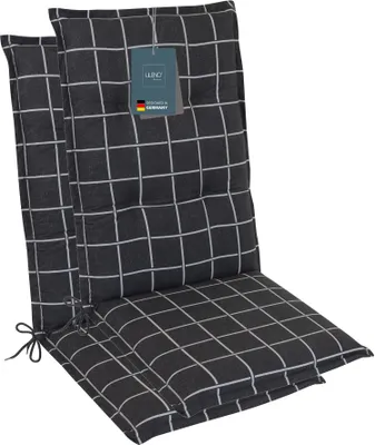 Produktbild von LILENO HOME Gartenstuhl Auflagen als [2er Set - Hochlehner] in Yacht-Karo Anthrazit - bequeme Liegen als Sitzauflagen für Gartenmöbel - Stuhlkissen für Gartenstühle und Klappstühle