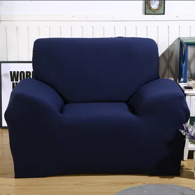 Produktbild von ele ELEOPTION Sofahusse Stretchhusse Sofabezug Polyester Rippstrick (Marineblau, 1 Sitzer für Sofalänge 90-140cm)
