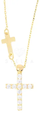 Produktbild von 585 Gelbgold Halskette mit Zirkonia Kreuz Anhänger