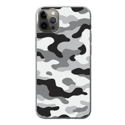 Produktbild von MuchoWow® Handyhülle Schutzhülle Hülle für iPhone 12 Pro Max Schwarz-weißes Camouflage-Muster Silikon Softcase Handy Hülle - Hartschale