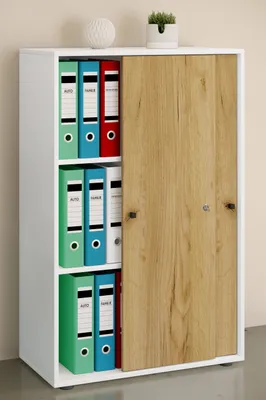 Produktbild von VCM Büroschrank mit 3 Fächern | moderner Aktenschrank mit Schiebetüren und Schloss | Maße ca. B. 70 x H. 111 x T. 40 cm – Lona 3-Fach abschließbar