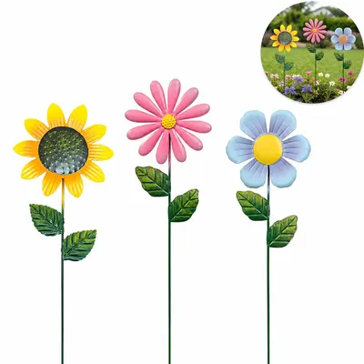 Produktbild von Metall Gartenstecker Sonnenblume 3er Set, dekorative Garten Deko für Beet, Rasen & Terrasse, charmante Frühlings- und Sommerdekoration