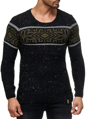 Produktbild von Herren Strickpullover Rundhals Norwegerpullover Muster RS-18003 Schwarz M
