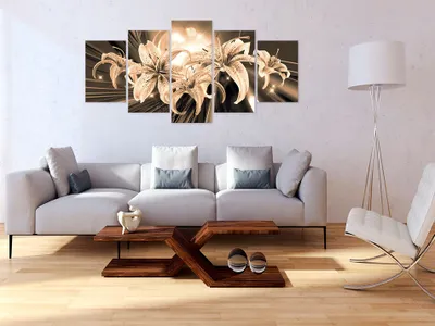 Image de Tableau acoustique Fleurs Lys 200 x 100 cm Tableaux Mousse acoustique Absorbeur acoustique haute performance Isolation acoustique Toile 5 pièces Tableau mural Acoustique intérieure Isolation acoustique b-A-0311-b-p