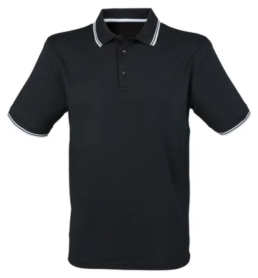 Produktbild von Henbury - Poloshirt für Herren, Mit kontrastfarbenen Streifen, CoolPlus, kurzärmlig LT5482 (M) (Schwarz/Weiß)