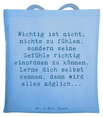 Produktbild von Mr. & Mrs. Panda Schultasche Spruch Emotionen ausdrücken Weisheit - Sky Blue - Geschenk, Tote Bag, Laptoptasche, Stoffbeutel, Vertrauem, Zuversicht, kreative Geschenke
