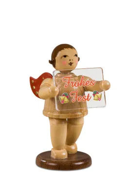Produktbild von Holzfigur Weihnachtsengel mit Weihnachtsschild natur ohne Krone Höhe 6,5cm NEU