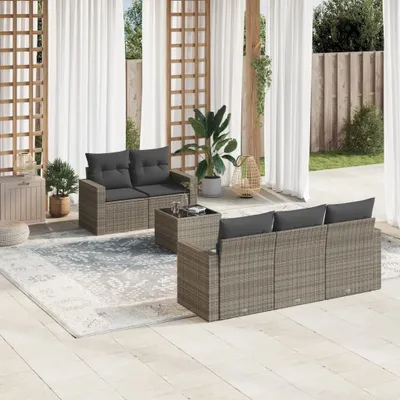 Produktbild von Design 6-tlg. Garten-Sofagarnitur mit Kissen Grau Poly Rattan, Gartenmöbel-Sets 2024 Neu