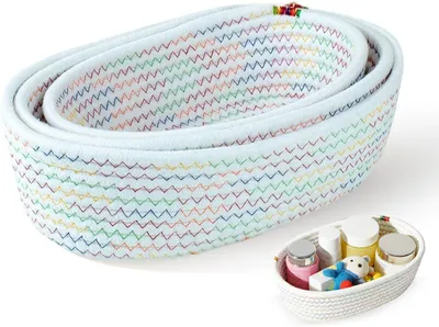 Obrázek produktu pro Sada tří úložných košíků, rozměry 17/23/26 cm, vyrobené z bavlny, vhodné do ložnice