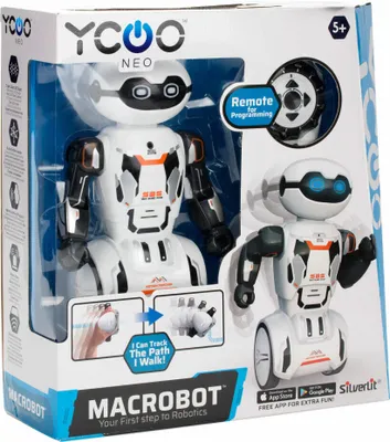 The image shows the retail packaging of a Silverlit Macrobot toy robot.