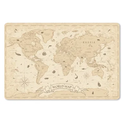 Produktbild von MuchoWow® Schreibtischunterlage Weltkarte - Retro - Tiere 60x40 cm - XXL Mauspad - Großes Mauspad
