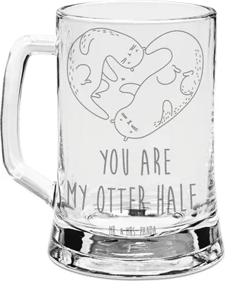 Produktbild von Mr. & Mrs. Panda Krug Otter Herz - Transparent - Geschenk, Liebe, Seidel, Seeotter, Glaskrug, Bierkrug Mit Gravur, Glas, Humpen