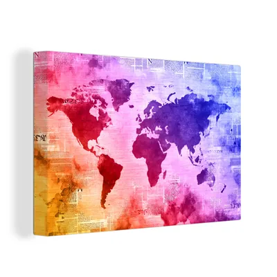 Obrázek produktu pro OneMillionCanvasses® Malba na plátně Nástěnná malba na plátně - Mapa světa - Akvarel - Duha - 150x100cm