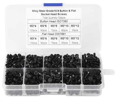 720-teiliges Inbusschrauben-Set M3, Flachkopf, legierter Stahl, schwarz