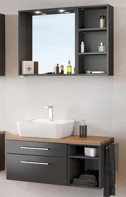 Produktbild von Waschtisch-Set Waschplatz Badmöbel Handwaschplatz Gästebad Bad Set "Davos IV" Graphit/Grau-Matt