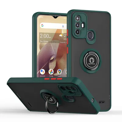 Immagine prodotto di Custodia per ZTE Blade A52 custodia in TPU traslucido opaco con supporto ad anello e supporto verde scuro