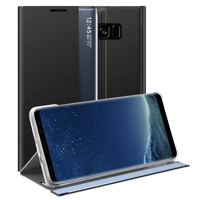 Obrázek produktu pro Galaxy S8 Pouzdro, Slim Flip Kožené Pouzdro s Okénkem a Stojánkem pro Samsung Galaxy S8 černé