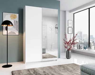 Produktbild von Kleiderschrank Belfast - 125x38x195cm - mit Spiegel - 2 Türen - weiß