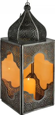 Produktbild von Orientalische Laterne aus Metall & Glas Sarala klein orange 28cm | orientalisches Windlicht | Marokkanische Glaslaterne für innen | Marokkanisches Gartenwindlicht für draußen als Gartenlaterne