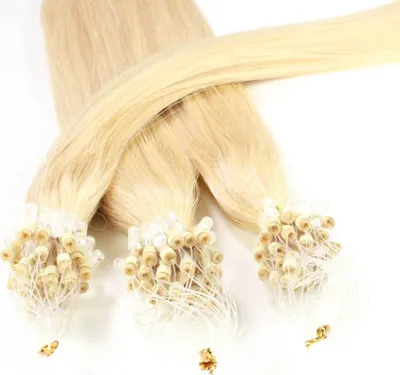 Produktbild von hair2heart Microring Extensions Echthaar glatt 9/0 Lichtblond - 25 Strähnen 0.5g 40cm, Echthaar Extensions für dauerhafte Haarverlängerung