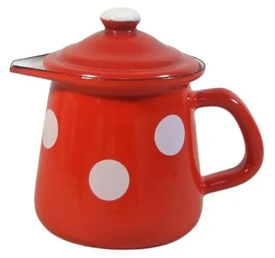 Produktbild von Emaille Milchkännchen rot/weiß m. Deckel