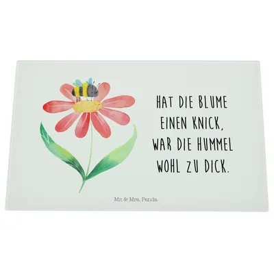 Produktbild von Mr. & Mrs. Panda Glasschneidebrett Hummel Blume - Weiß - Geschenk, Wespe, Biene, Natur, Glasbrett, schneidbrett, Hummeln, Glas, Lustige Sprüche, Hackbrett