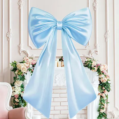 Imagen del producto de Lazo de satén grande, 61 x 101 cm, color azul, ideal para decoración de eventos
