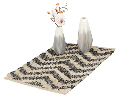Jute-Küchenläufer 50x80 cm, Antirutsch, Beige/Schwarz