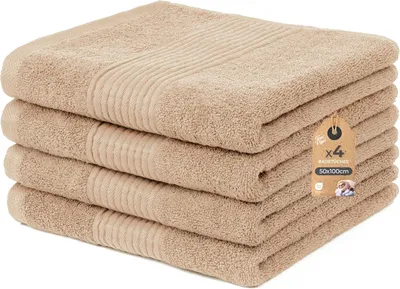 Immagine prodotto di Set di 4 asciugamani Cloud Pillow 50x100 cm, 100% cotone, spugna da 500 g/m², morbidi, altamente assorbenti, certificati Oeko-TEX, ideali per il bagno, gli ospiti e la spa (beige)