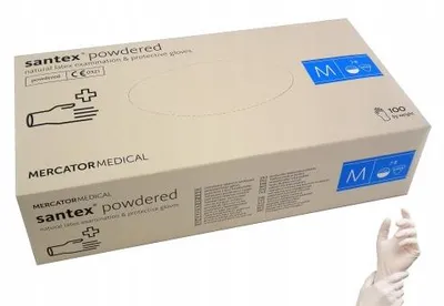 Obrázek produktu pro Latexové rukavice Mercator Santex, pudrované, přírodní, 100 kusů, velikost M