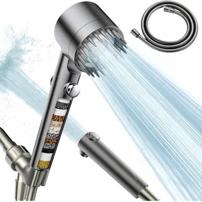 Produktbild von Duschkopf mit Filter, Hochdruck Handbrause mit Filtration in 15 Schichten, 1,5M Schlauch, 3 Strahlarten Sparduschkopf für Entfernen vom Harten Wasser
