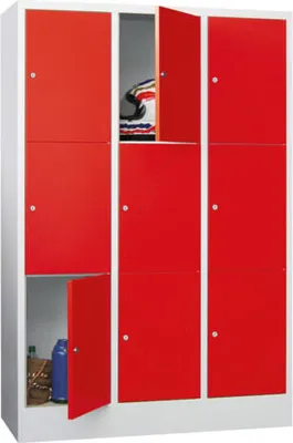 Produktbild von Schließfachschrank - 8 Fächer a 300 mm - 1.850x600x500 mm (HxBxT) - Sockel - Drehriegel - tiefschwarz/reinweiß
