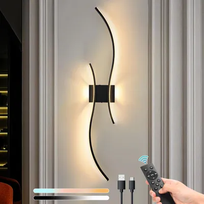 Produktbild von LED Wandleuchte Innen Modern Dimmbar 3 Farbtemperaturen Wiederaufladbar Wandlampe mit Fernbedienung