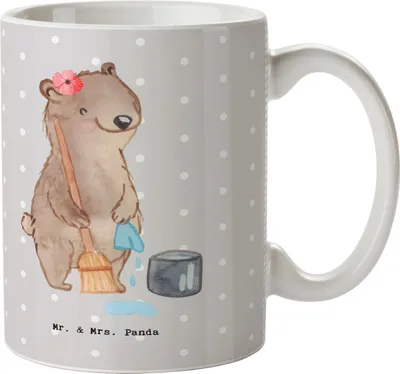 Produktbild von Mr. & Mrs. Panda Tasse Reinigungskraft Herz - Grau Pastell - Geschenk, Pott, Trinkbecher, Kaffeebecher, Teetasse, Becher