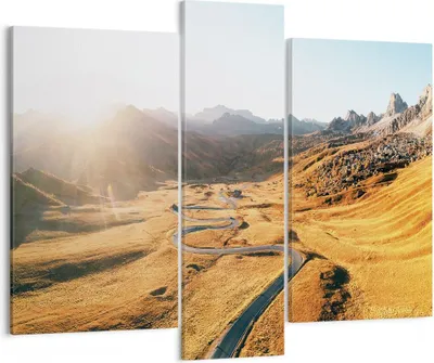 Produktbild von Bild auf Leinwand - Leinwandbild - 3 Teile - Sonne Berge Weg - 95x80cm - Wand Bild - Wanddeko - Wandbilder - Leinwanddruck - Bilder - Wanddekoration - Leinwand bilder - Wandbild - CB95x80-4836