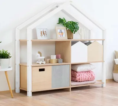 Produktbild von Wooden House Shelf SHELLY - White - Natural decor