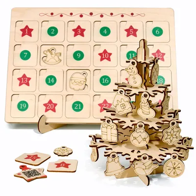 Produktbild von DIY-Adventskalender aus Holz "Baum und Schmuck" (Bastelset)